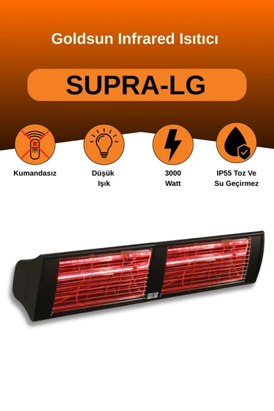 Goldsun Supra 3000 Watt GSS30LG Düşük Işıklı Kumandasız Suya Dayanıklı Elektrikli İnfrared Isıtıcı-Siyah ürün görseli