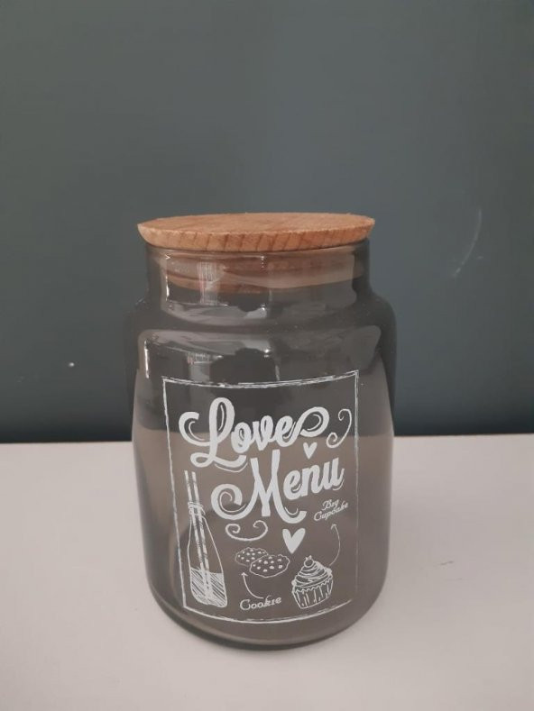 TANTİTONİLOVE MENU DESENLİ GRİ CAM KAVANOZ 890 ML