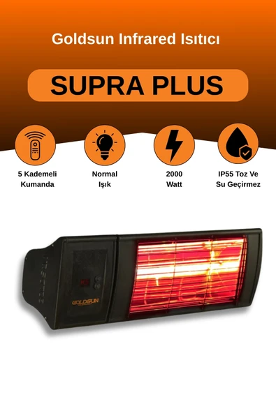 Goldsun Supra Plus 2000 Watt GSS20P Kumandalı Suya Dayanıklı Elektrikli İnfrared Isıtıcı-Siyah ürün görseli