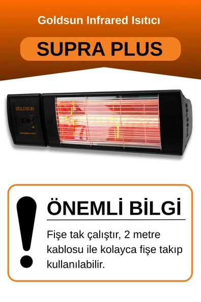 Goldsun Supra Plus 2000 Watt GSS20P Kumandalı Suya Dayanıklı Elektrikli İnfrared Isıtıcı-Siyah - Resim 2