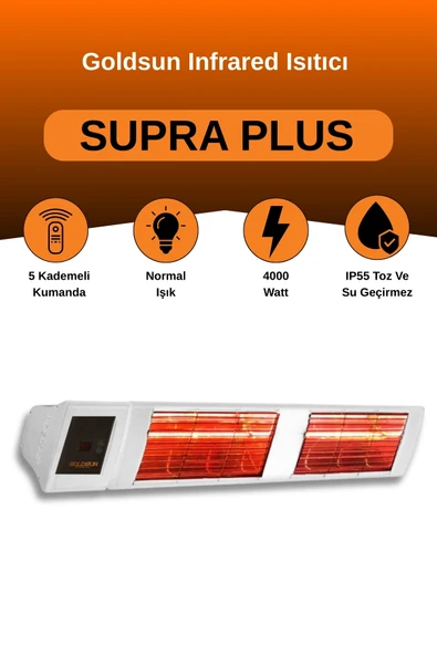 Goldsun Supra Plus 4000 Watt GSS40P Kumandalı Suya Dayanıklı Elektrikli İnfrared Isıtıcı-Beyaz ürün görseli