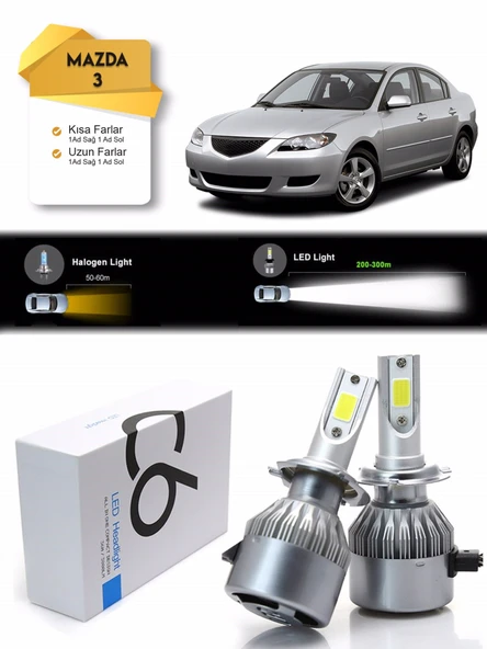 Mazda 3 Uzun Far Kısa Far Şimşek Etkili Led Xenon