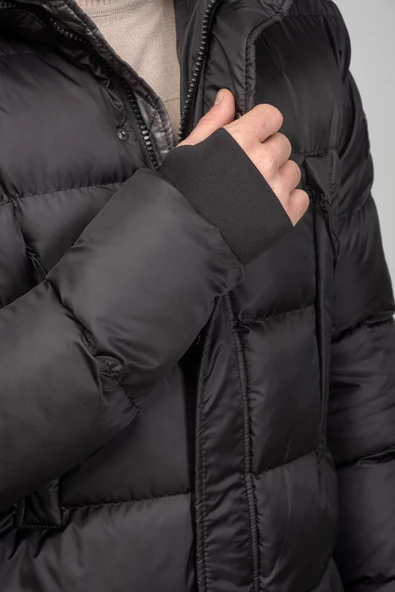 Erkek Regular Fit Kapüşonlu Çok Cepli Eldivenli Rüzgar ve Su Geçirmez Şişme Kışlık Uzun Mont - 6