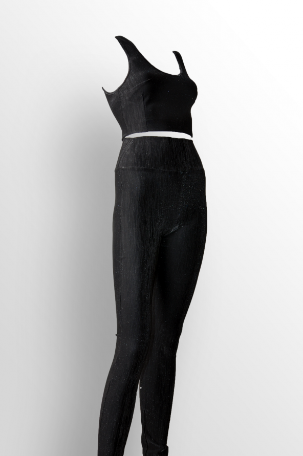 Ergü Kadın Siyah Jakarlı Arkası Dekolte Fiyonk Detaylı Pantolon Kalın Askılı Crop Takım Elbise Ergü1513-1 - 3