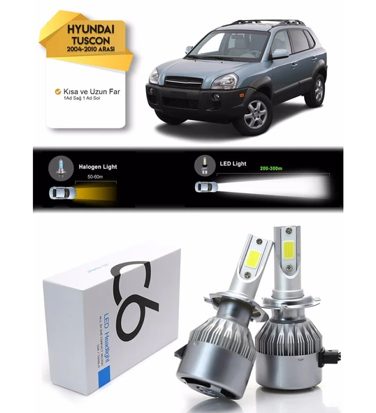 Hyundai Tucson Uzun Far Kısa Far Şimşek Etkili Led Xenon 2004-2010 Arası