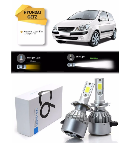 Hyundai Getz Uzun Far Kısa Far Şimşek Etkili Led Xenon