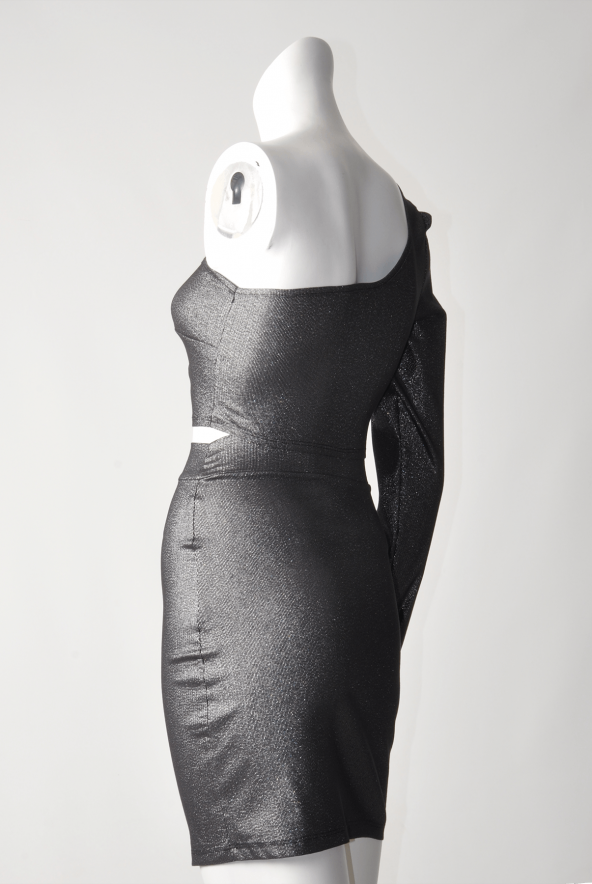 Ergü Kadın Füme Jakarlı Yüksek Bel Etek Tek Kollu Asimetrik Body Takım Ergü1511-3 - 3