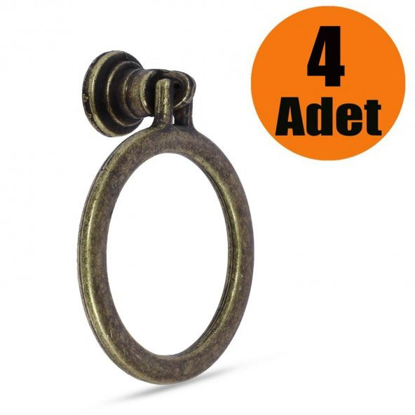 Dolap Çekmece Kulpu Kulbu Antik Sarı Metal Halka Kulp (4 ADET)