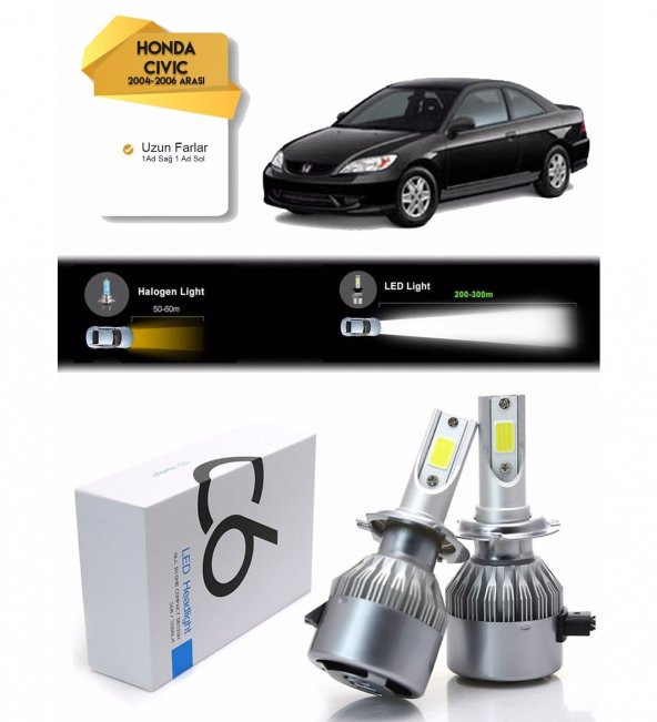 Honda Civic Uzun Far Şimşek Etkili Led Xenon 2004-2006 Arası