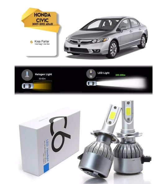 Honda Civic Kısa Far Led Xenon Şimşek Etkili 2006-2012 Arası