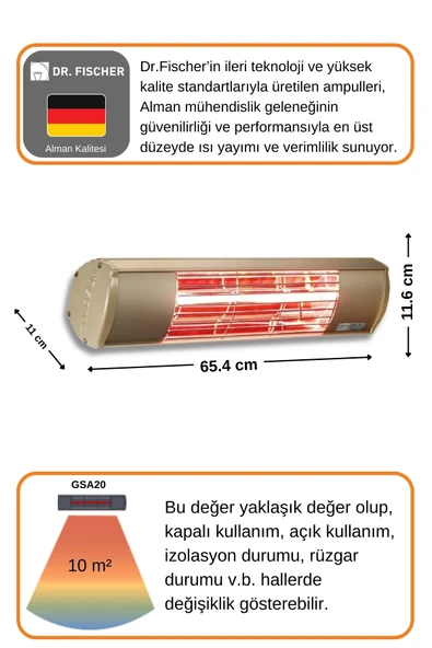 Goldsun Aqua 2000 Watt GSA20 Kumandasız Suya Dayanıklı Elektrikli İnfrared Isıtıcı-Bej - Resim 5