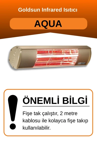 Goldsun Aqua 2000 Watt GSA20 Kumandasız Suya Dayanıklı Elektrikli İnfrared Isıtıcı-Bej - Resim 2
