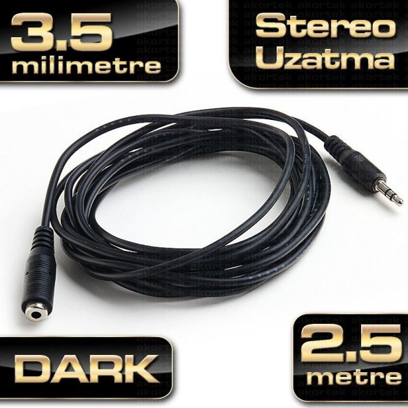 DARK 2.5 Metre 3.5mm (M-F) Stereo Ses Uzatma Kablosu DK-CB-AUEXTL250