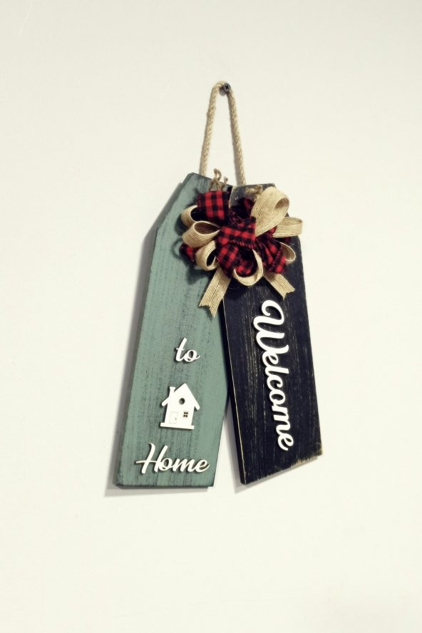 Ahşap Welcome to Home Kapı Süsü Dekoratif Mavi-Siyah - 2