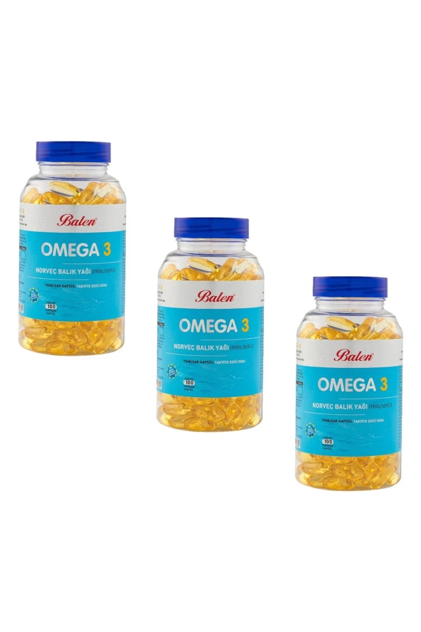 Balen Omega 3 Norveç Balık Yağı Trigliserid 1380 mg x 100 Kapsül x3 Adet