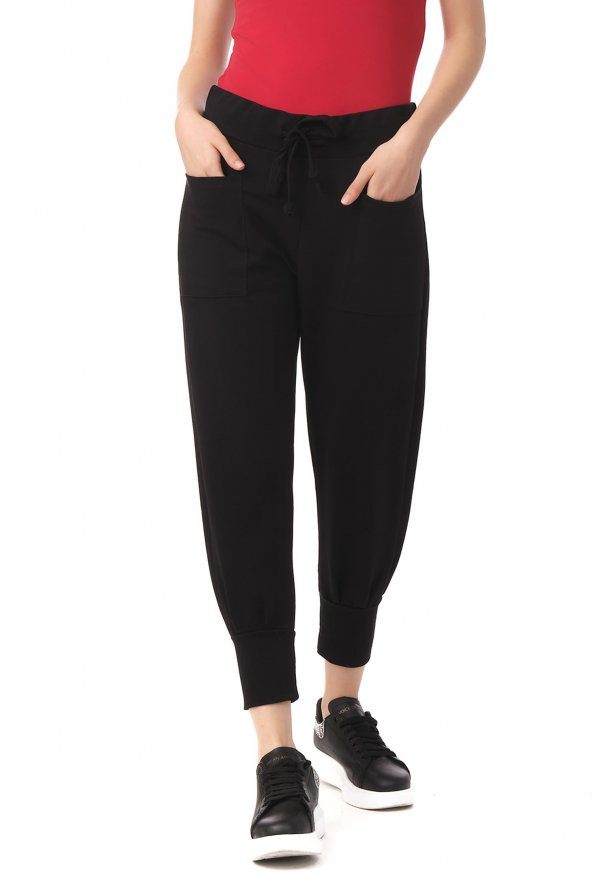 Kadın Beli ve Paçası Lastikli Eşofman Altı Rahat Spor Pantolon - 2