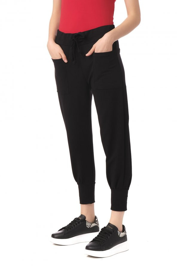 Kadın Beli ve Paçası Lastikli Eşofman Altı Rahat Spor Pantolon - 3