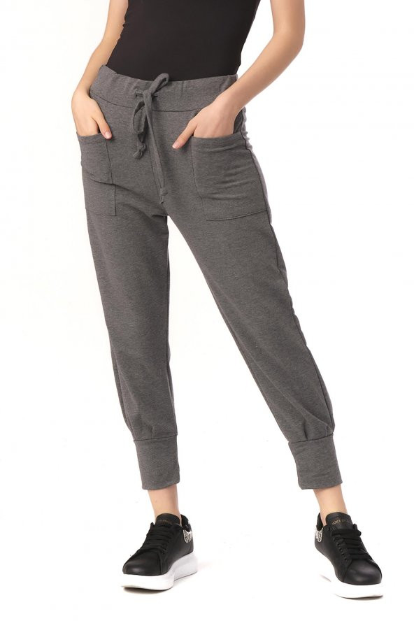 Kadın Beli ve Paçası Lastikli Eşofman Altı Rahat Spor Pantolon - 10