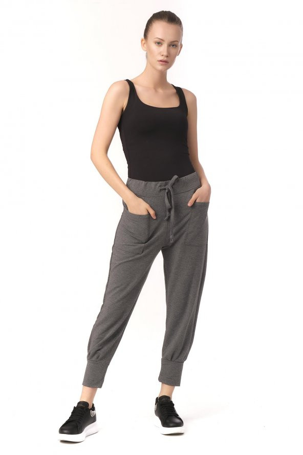 Kadın Beli ve Paçası Lastikli Eşofman Altı Rahat Spor Pantolon - 11