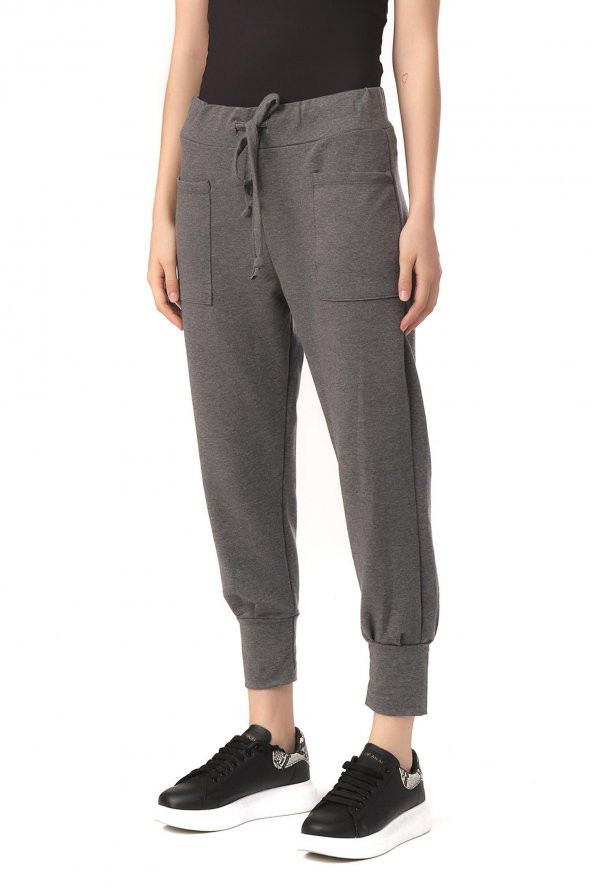 Kadın Beli ve Paçası Lastikli Eşofman Altı Rahat Spor Pantolon - 12