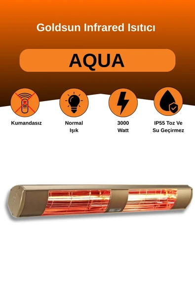 Goldsun Aqua 3000 Watt GSA30 Kumandasız Suya Dayanıklı Elektrikli İnfrared Isıtıcı-Bej ürün görseli