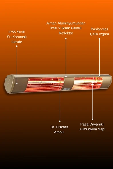 Goldsun Aqua 3000 Watt GSA30 Kumandasız Suya Dayanıklı Elektrikli İnfrared Isıtıcı-Bej - Resim 5