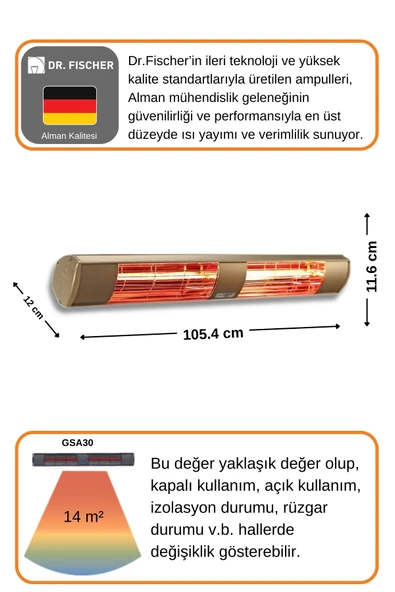 Goldsun Aqua 3000 Watt GSA30 Kumandasız Suya Dayanıklı Elektrikli İnfrared Isıtıcı-Bej - Resim 4