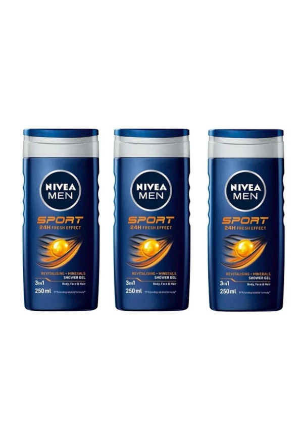 Nivea Duş Jeli Men Sport Clean 250 ml (250 ml x 3 adet =750 ml ) - 1
