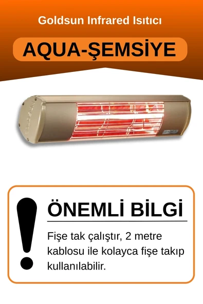 Goldsun Aqua 2000 Watt GSU20 Şemsiye Tip Kumandasız Suya Dayanıklı Elektrikli İnfrared Isıtıcı-Bej - Resim 2