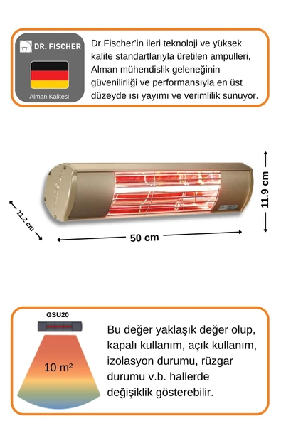 Goldsun Aqua 2000 Watt GSU20 Şemsiye Tip Kumandasız Suya Dayanıklı Elektrikli İnfrared Isıtıcı-Bej - Resim 4