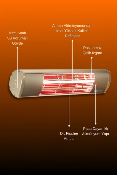 Goldsun Aqua 2000 Watt GSU20 Şemsiye Tip Kumandasız Suya Dayanıklı Elektrikli İnfrared Isıtıcı-Bej - Resim 5