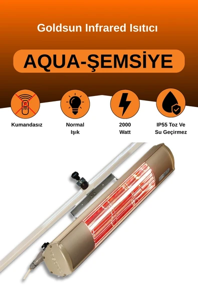 Goldsun Aqua 2000 Watt GSU20 Şemsiye Tip Kumandasız Suya Dayanıklı Elektrikli İnfrared Isıtıcı-Bej ürün görseli 1