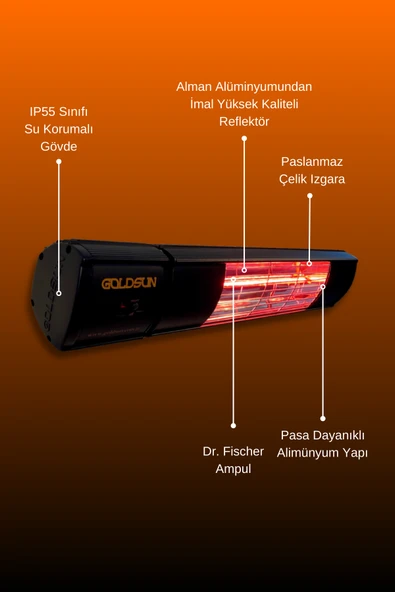 Goldsun Aqua Plus 2000 Watt GSA20P Kumandalı Suya Dayanıklı Elektrikli İnfrared Isıtıcı-Siyah - Resim 5