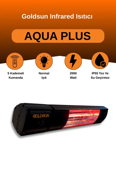 Goldsun Aqua Plus 2000 Watt GSA20P Kumandalı Suya Dayanıklı Elektrikli İnfrared Isıtıcı-Siyah ürün görseli
