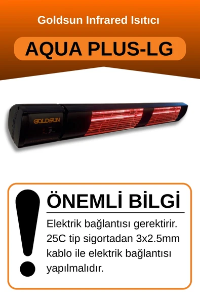 Goldsun Aqua Plus 3000 Watt GSA30PLG Düşük Işıklı Kumandalı Suya Dayanıklı Elektrikli İnfrared Isıtıcı-Siyah - Resim 2