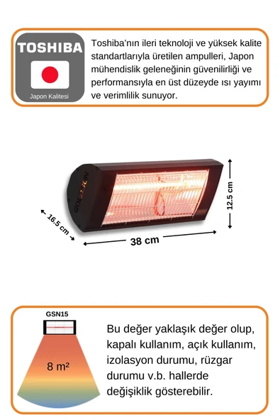 Goldsun Nova 1500 Watt GSN15 Kumandasız Elektrikli İnfrared Isıtıcı-Siyah - Resim 4