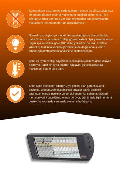 Goldsun Nova 1500 Watt GSN15 Kumandasız Elektrikli İnfrared Isıtıcı-Siyah - Resim 3