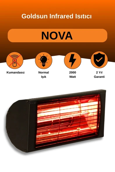 Goldsun Nova 2000 Watt GSN20 Kumandasız Elektrikli İnfrared Isıtıcı-Siyah ürün görseli