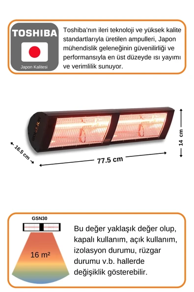Goldsun Nova 3000 Watt GSN30 Kumandasız Elektrikli İnfrared Isıtıcı-Siyah - Resim 4