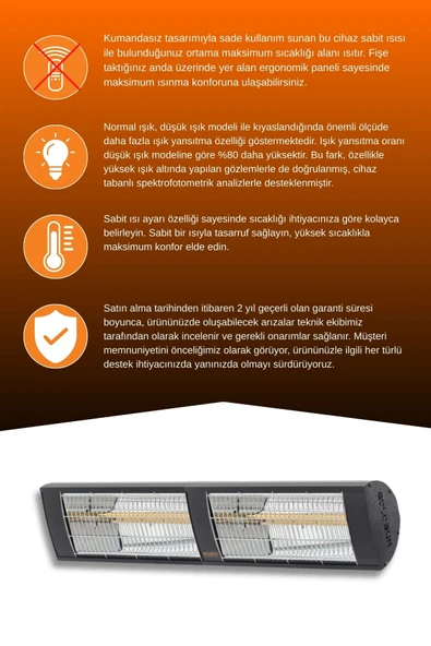 Goldsun Nova 3000 Watt GSN30 Kumandasız Elektrikli İnfrared Isıtıcı-Siyah - Resim 3