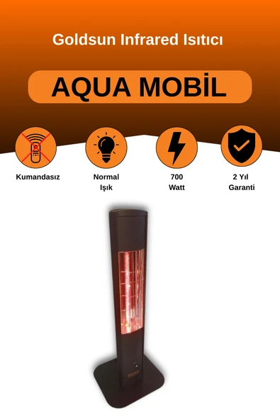 Goldsun Aqua Mobil 700 Watt GSA07VP Isısı Ayarlanabilir Elektrikli İnfrared Isıtıcı-Siyah ürün görseli
