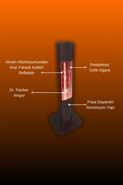 Goldsun Aqua Mobil 700 Watt GSA07VP Isısı Ayarlanabilir Elektrikli İnfrared Isıtıcı-Siyah - Resim 5