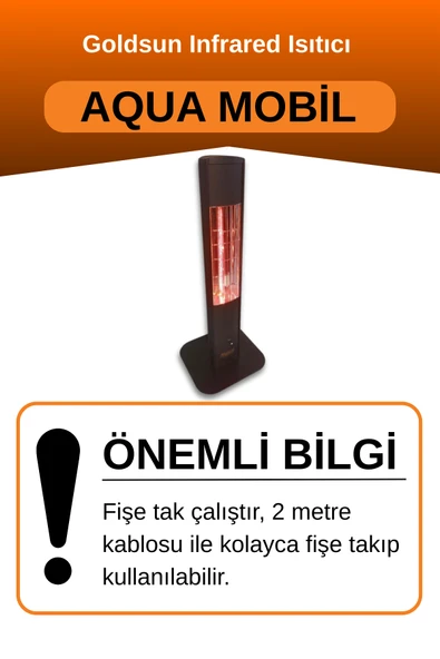 Goldsun Aqua Mobil 700 Watt GSA07VP Isısı Ayarlanabilir Elektrikli İnfrared Isıtıcı-Siyah - Resim 2