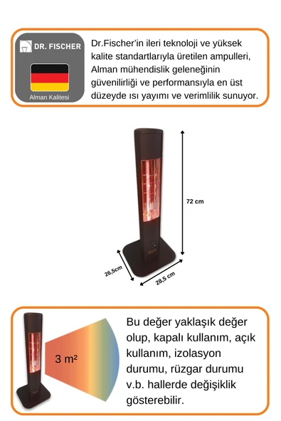 Goldsun Aqua Mobil 700 Watt GSA07VP Isısı Ayarlanabilir Elektrikli İnfrared Isıtıcı-Siyah - Resim 4