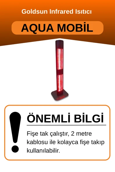 Goldsun Aqua Mobil 1400 Watt GSA14VP Isısı Ayarlanabilir Elektrikli İnfrared Isıtıcı-Siyah - Resim 2
