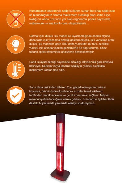 Goldsun Aqua Mobil 1400 Watt GSA14VP Isısı Ayarlanabilir Elektrikli İnfrared Isıtıcı-Siyah - Resim 3