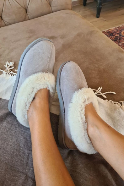 50 50 Topukla Kadın Hakiki Kürk Süet Panduf - 3