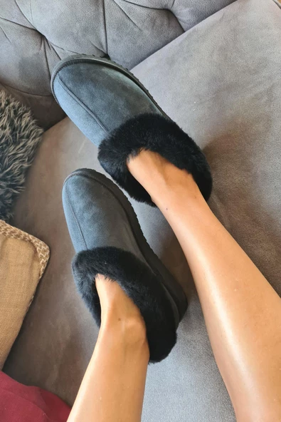 50 50 Topukla Kadın Hakiki Kürk Süet Panduf - 8