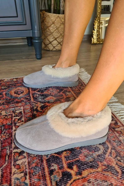 50 50 Topukla Kadın Hakiki Kürk Süet Panduf - 2