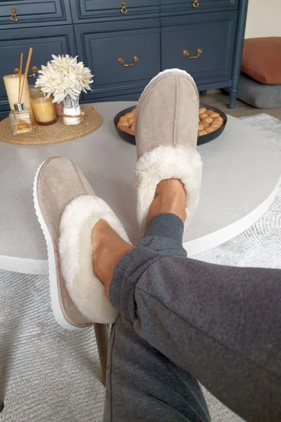 50 50 Topukla Kadın Hakiki Kürk Süet Panduf - 11